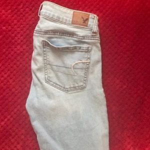 light washed skinny jeans.